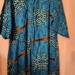 Zuri Kenya style A-line dress XL teal, orange NWOT